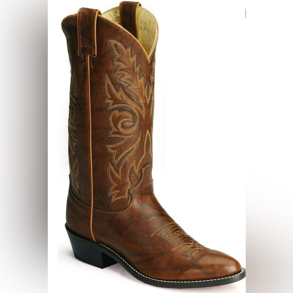 JUSTIN Men's Marbled Deerlite Western Boot Cowboy Round Toe Brown Leather Sz 10